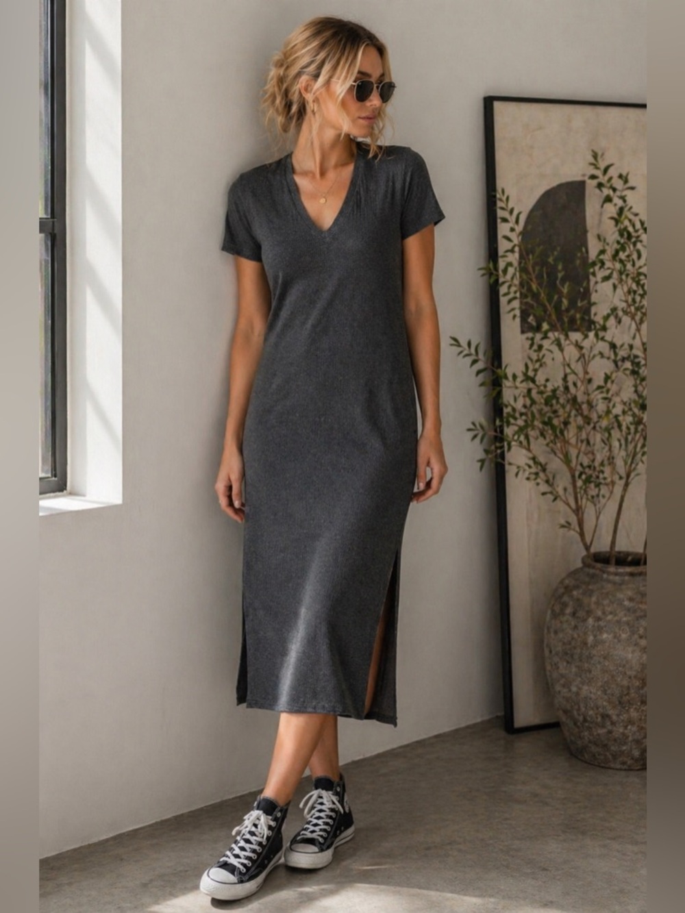 NWT Zara Trafaluc Grey Stretchy Tunic/Dress - Size Small